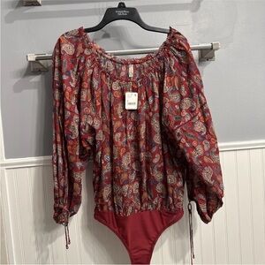 NWT Intimately By Free People Floral Long Sleeve Bodysuit Size S